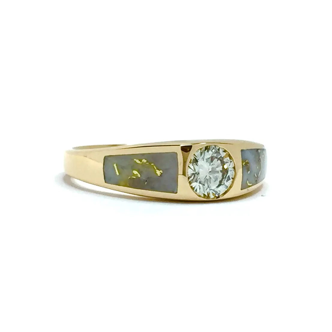 Gold Quartz Ring Double Sided Inlaid with .52ct Round Diamond