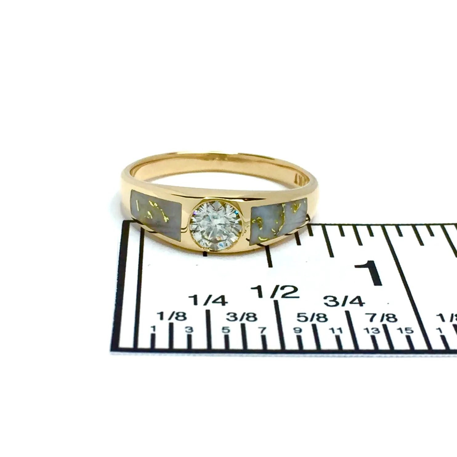 Gold Quartz Ring Double Sided Inlaid with .52ct Round Diamond