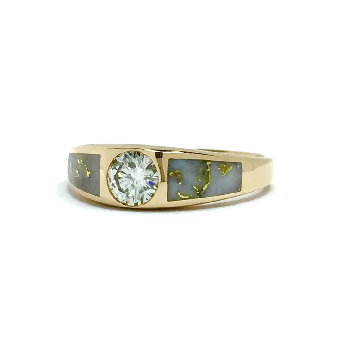 Gold Quartz Ring Double Sided Inlaid with .52ct Round Diamond