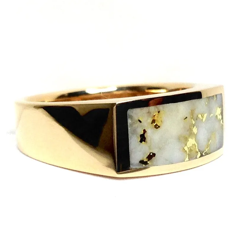 Gold Quartz Ring Rectangle Inlaid Design