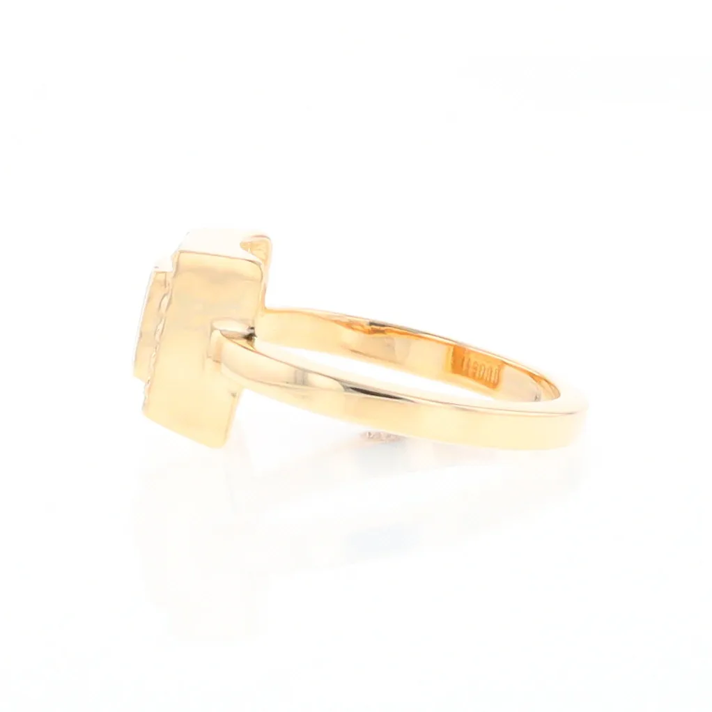 Gold Quartz Ring Square Inlaid Halo .14ctw Diamonds Design