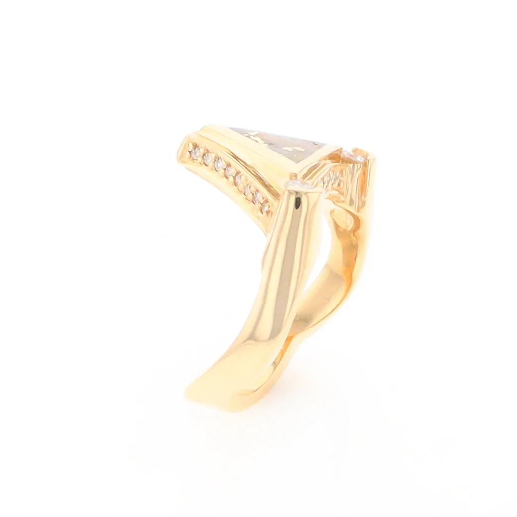 Gold Quartz Ring Triangle Inlaid Design with .31ctw Round Diamonds
