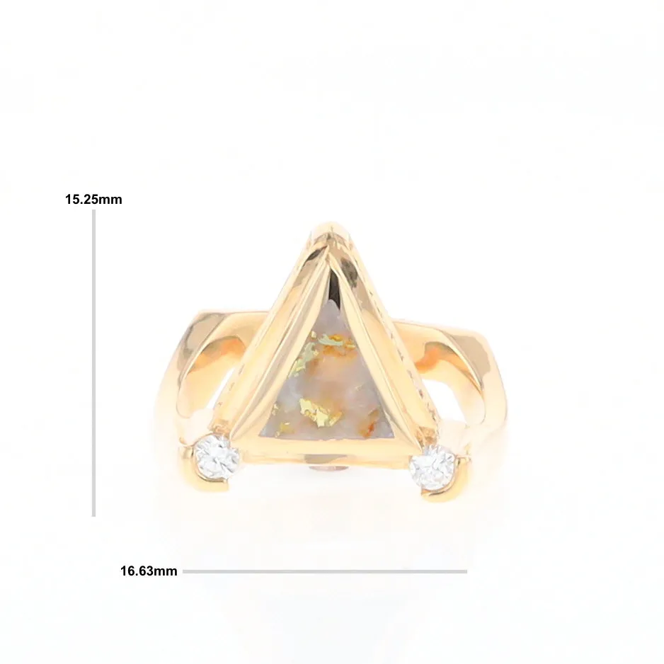 Gold Quartz Ring Triangle Inlaid Design with .31ctw Round Diamonds