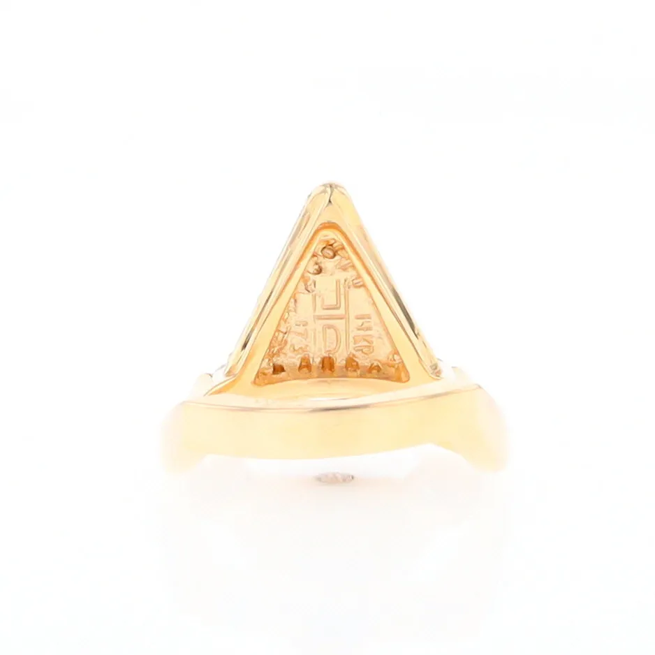 Gold Quartz Ring Triangle Inlaid Design with .31ctw Round Diamonds