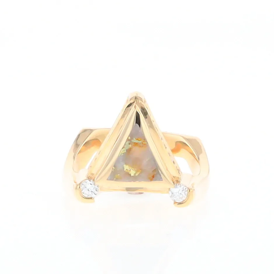 Gold Quartz Ring Triangle Inlaid Design with .31ctw Round Diamonds