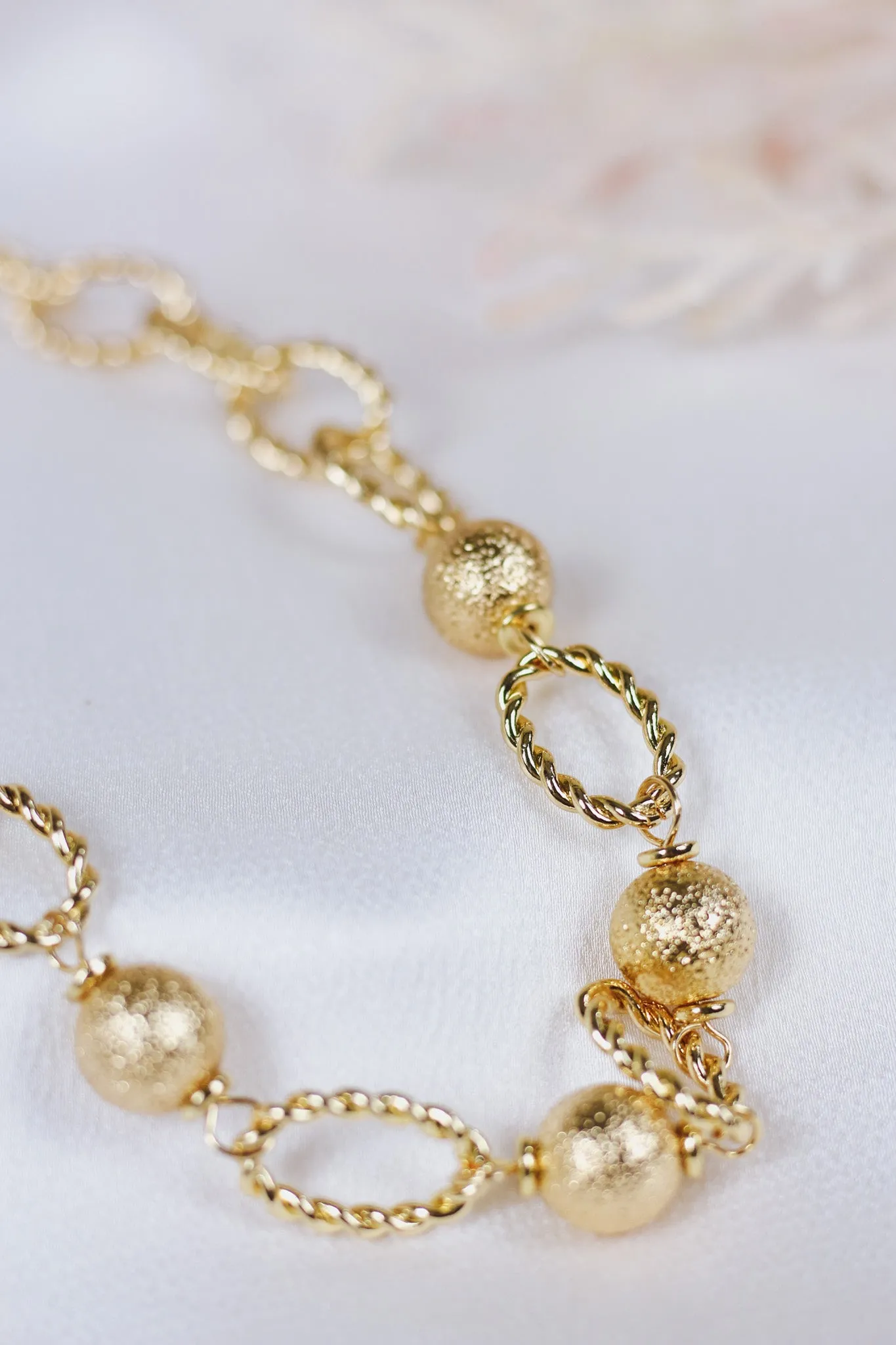 Gold Textured Open Chain and Gold Beaded 16"-18" Necklace