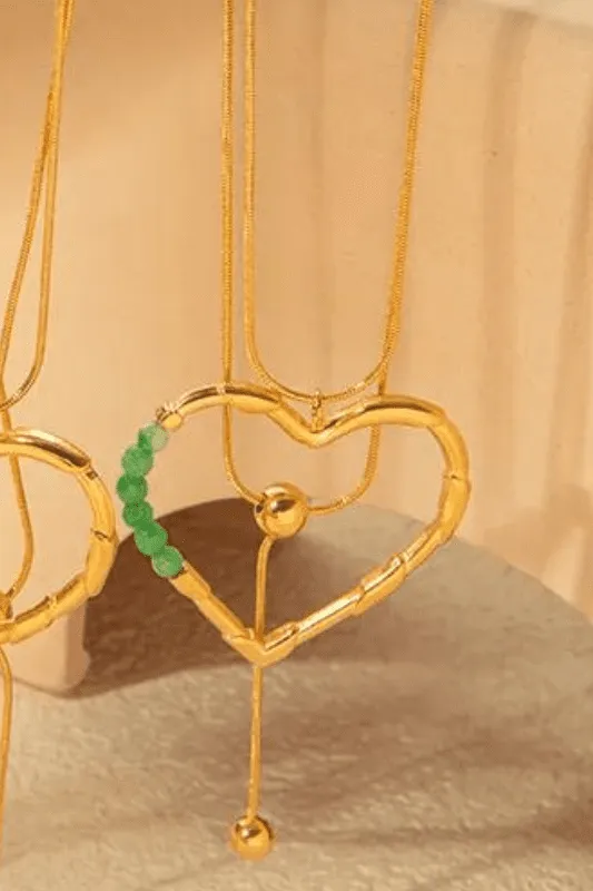 Green Beaded Heart Necklace