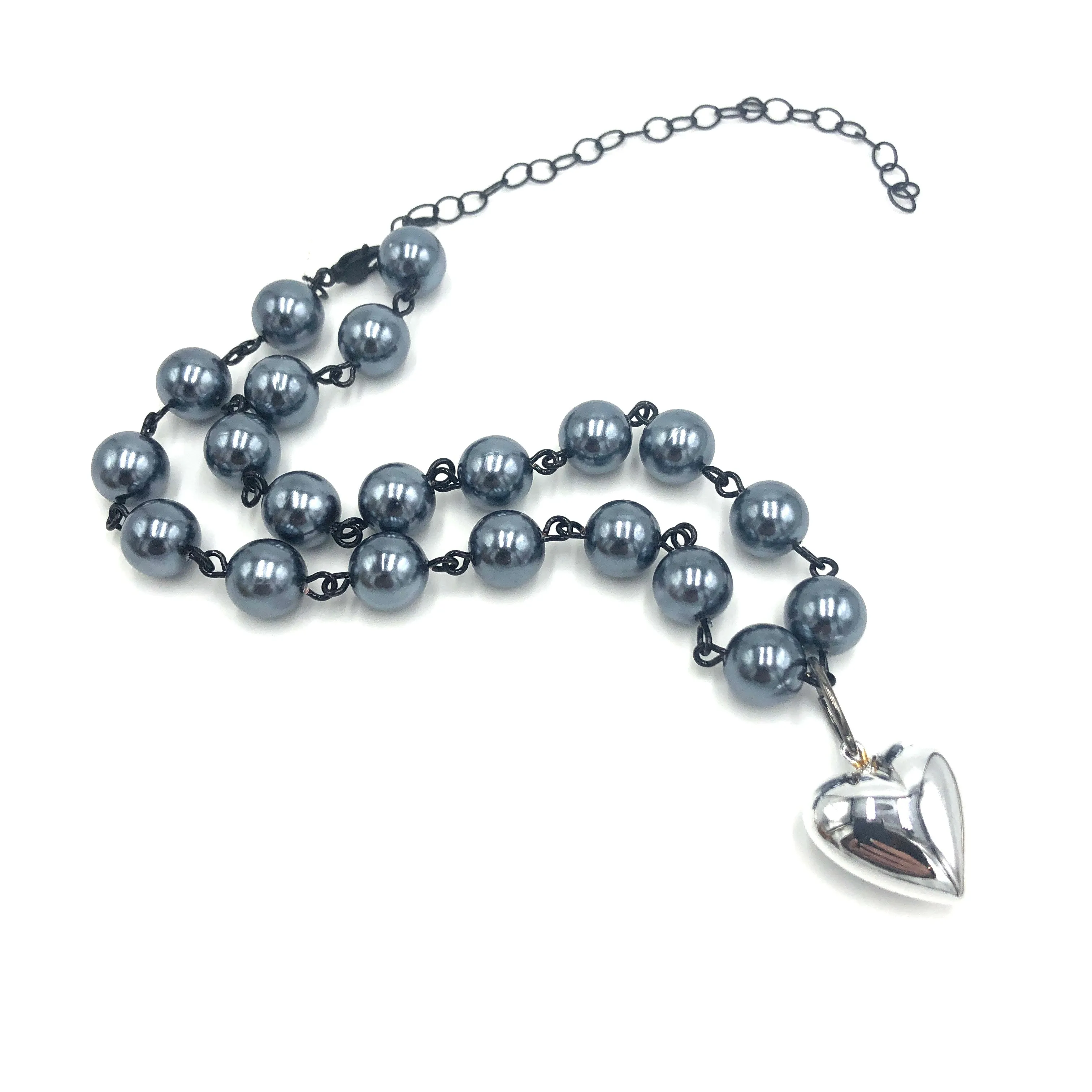 Grey Luster & Silver Heart Necklace