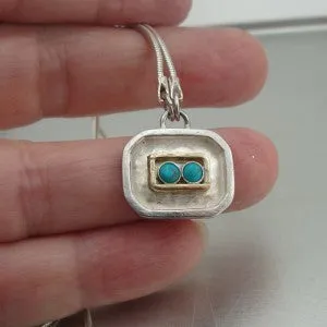 Hadar Designers Handmade 9k Gold Sterling Silver Turquoise Pendant (H)