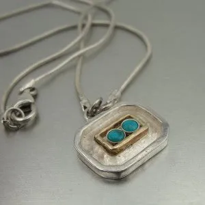 Hadar Designers Handmade 9k Gold Sterling Silver Turquoise Pendant (H)
