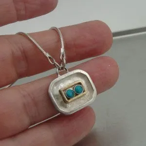 Hadar Designers Handmade 9k Gold Sterling Silver Turquoise Pendant (H)