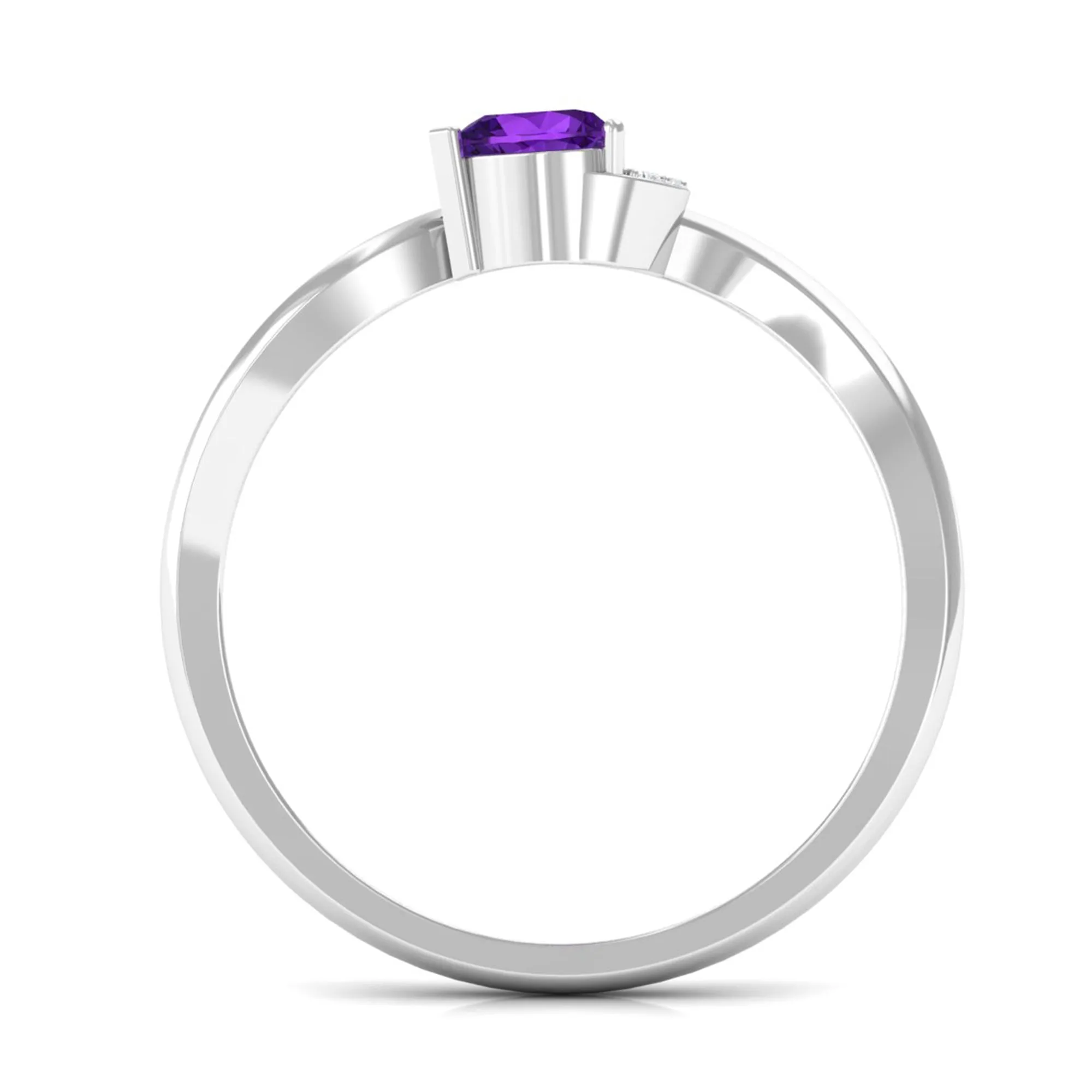 Heart Shape Amethyst and Diamond Twisted Promise Ring