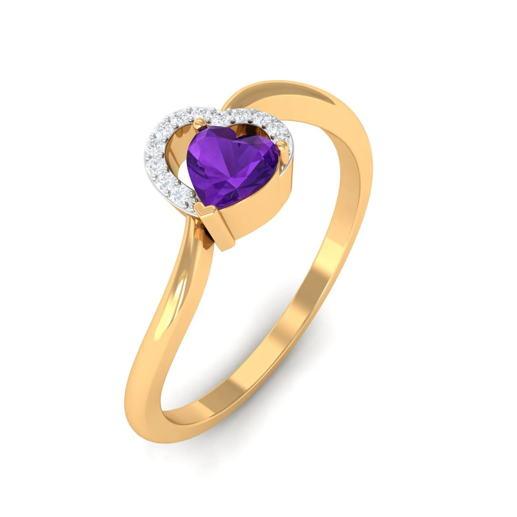 Heart Shape Amethyst and Diamond Twisted Promise Ring