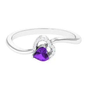 Heart Shape Amethyst and Diamond Twisted Promise Ring
