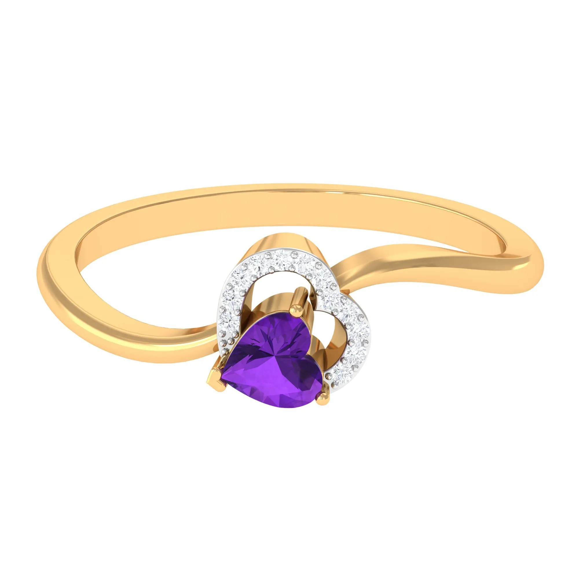 Heart Shape Amethyst and Diamond Twisted Promise Ring