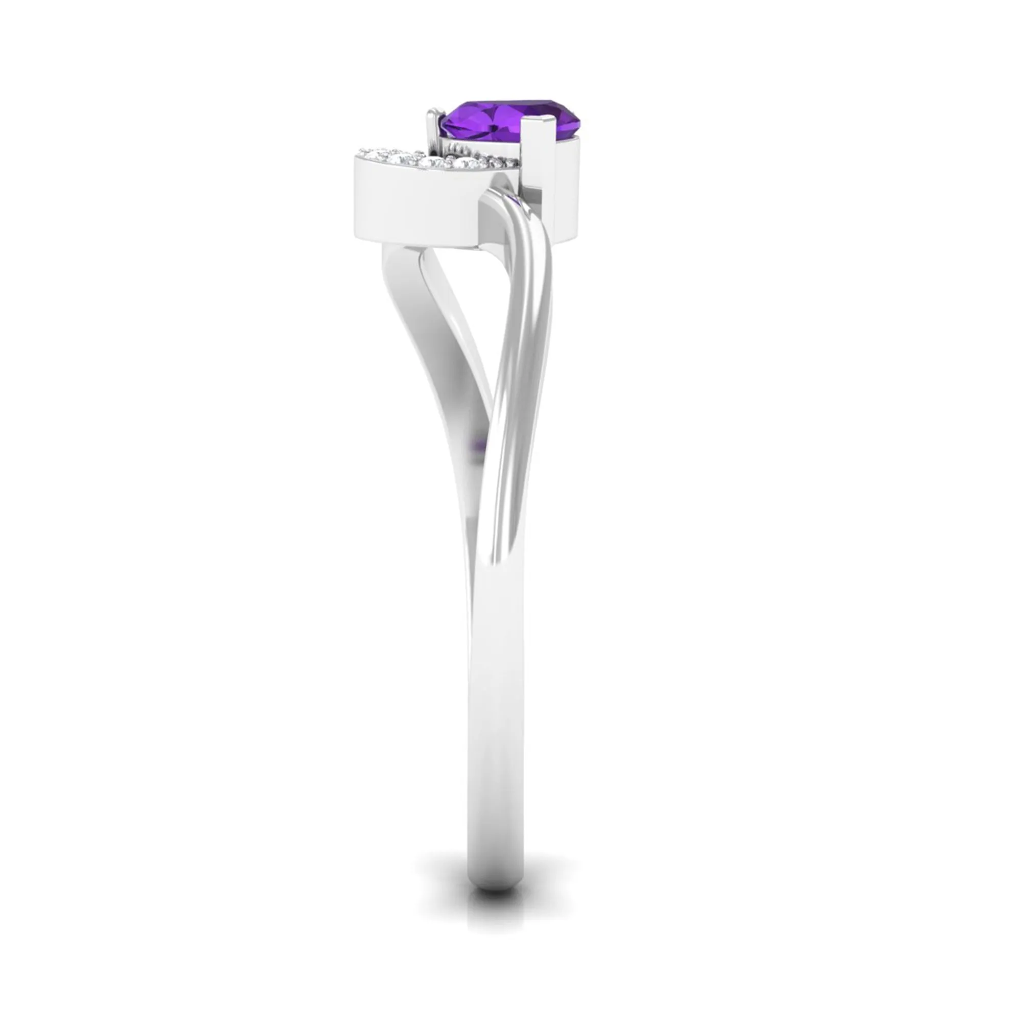 Heart Shape Amethyst and Diamond Twisted Promise Ring