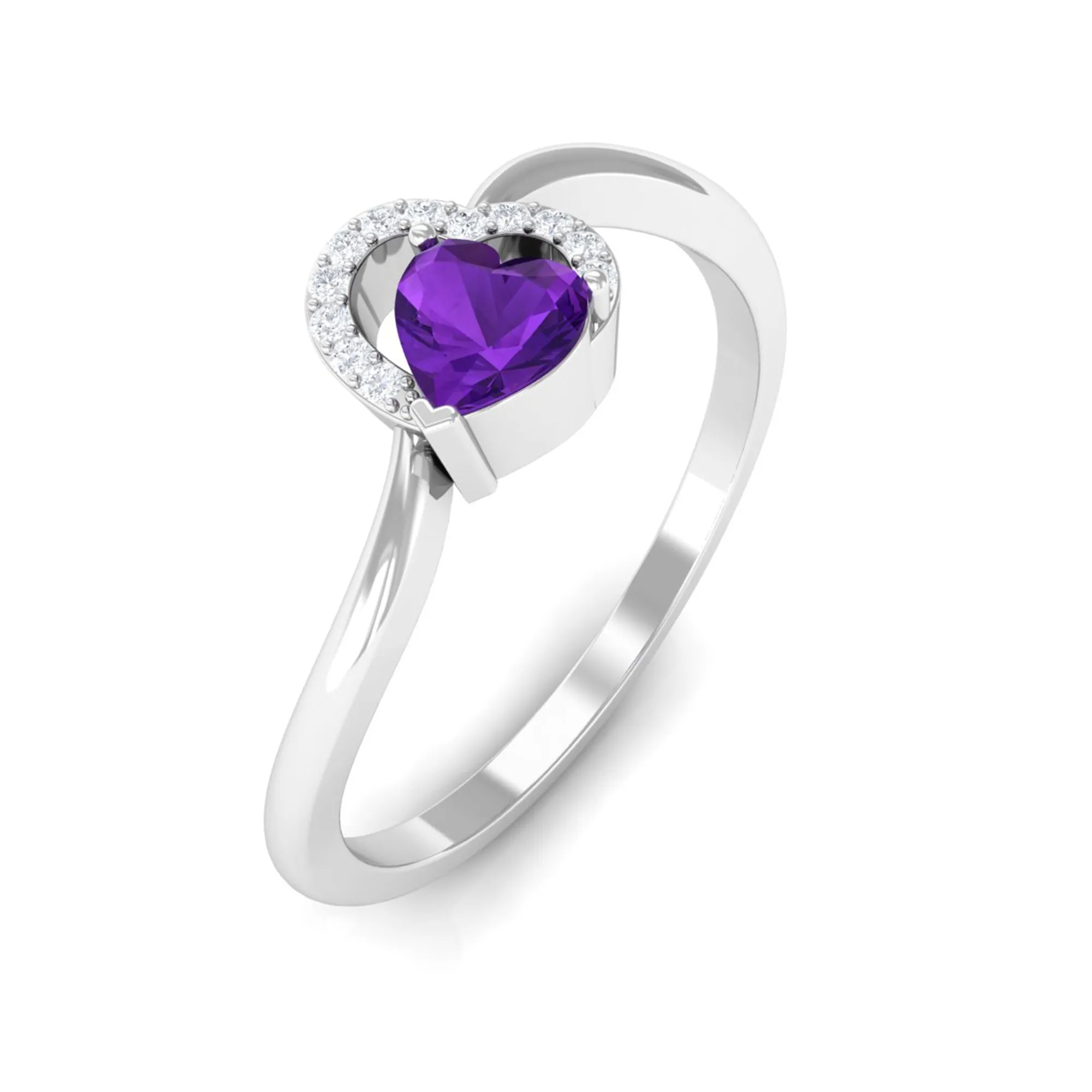 Heart Shape Amethyst and Diamond Twisted Promise Ring