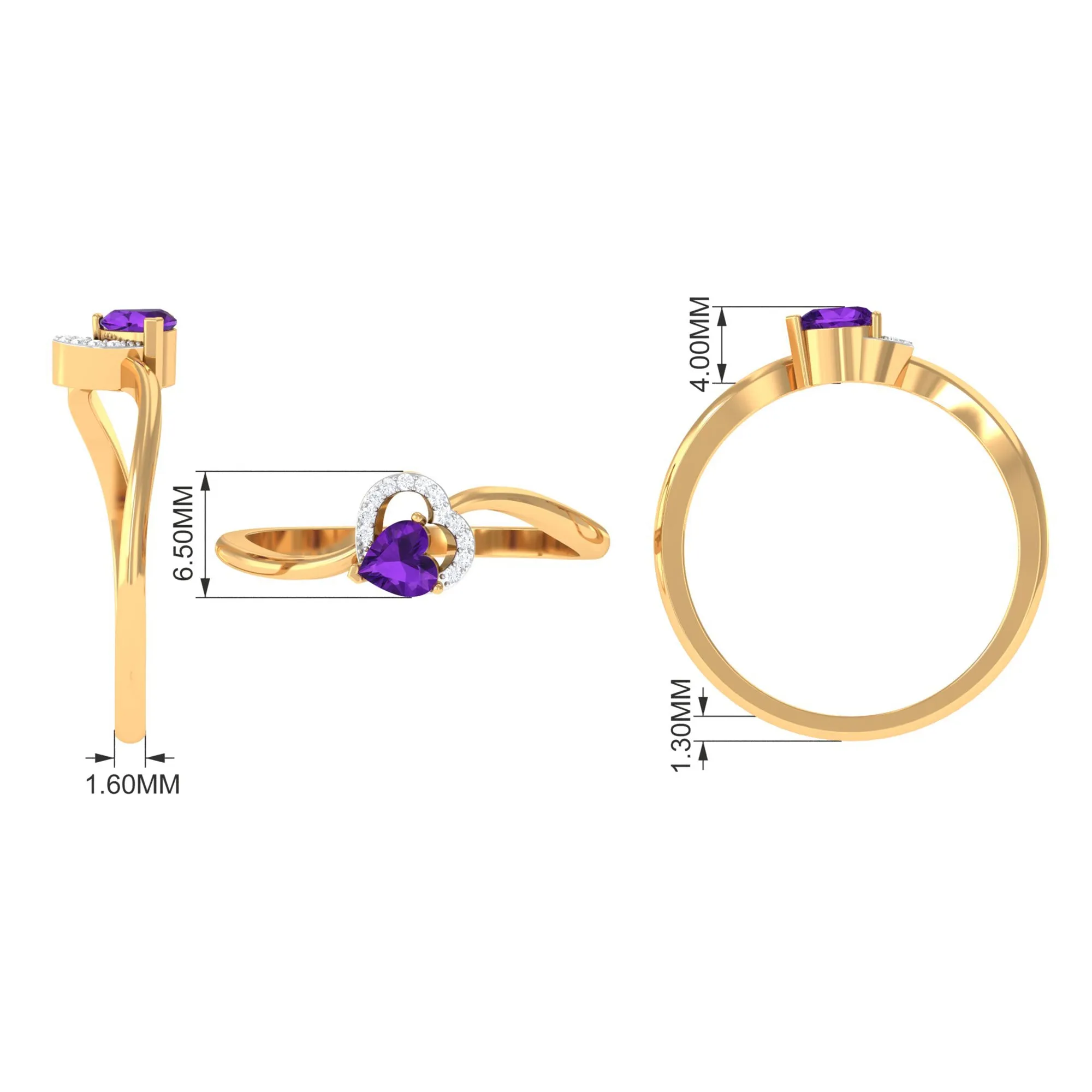 Heart Shape Amethyst and Diamond Twisted Promise Ring