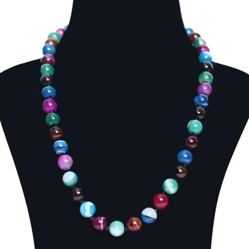 Imeora Knotted Multicolor 10mm Agate Necklace With 8mm Earrings