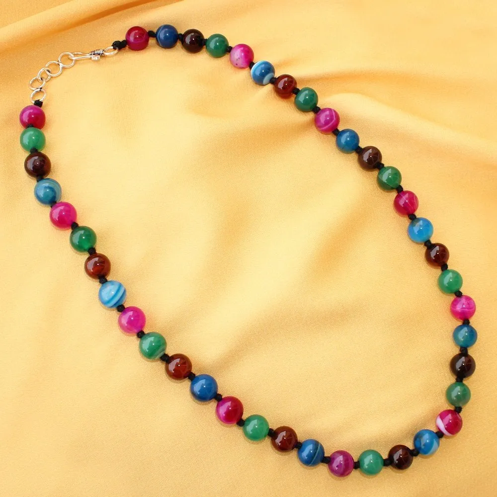 Imeora Knotted Multicolor 10mm Agate Necklace With 8mm Earrings