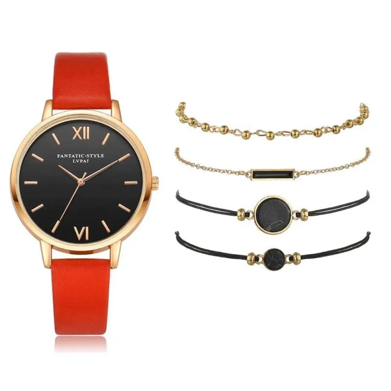Leather Band Quartz Watch For Women