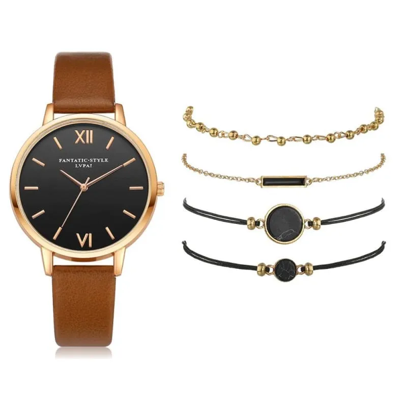 Leather Band Quartz Watch For Women