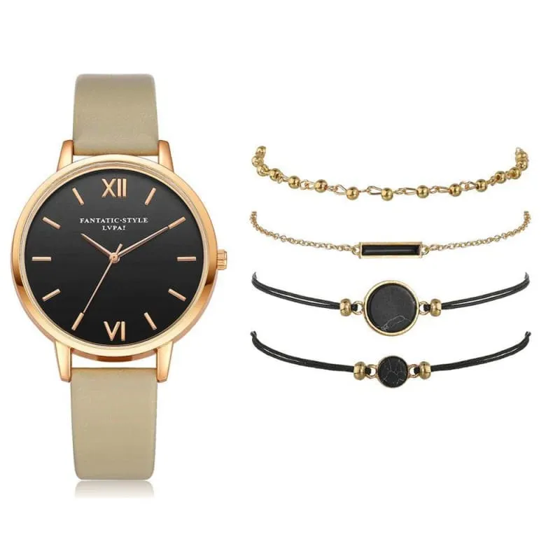Leather Band Quartz Watch For Women