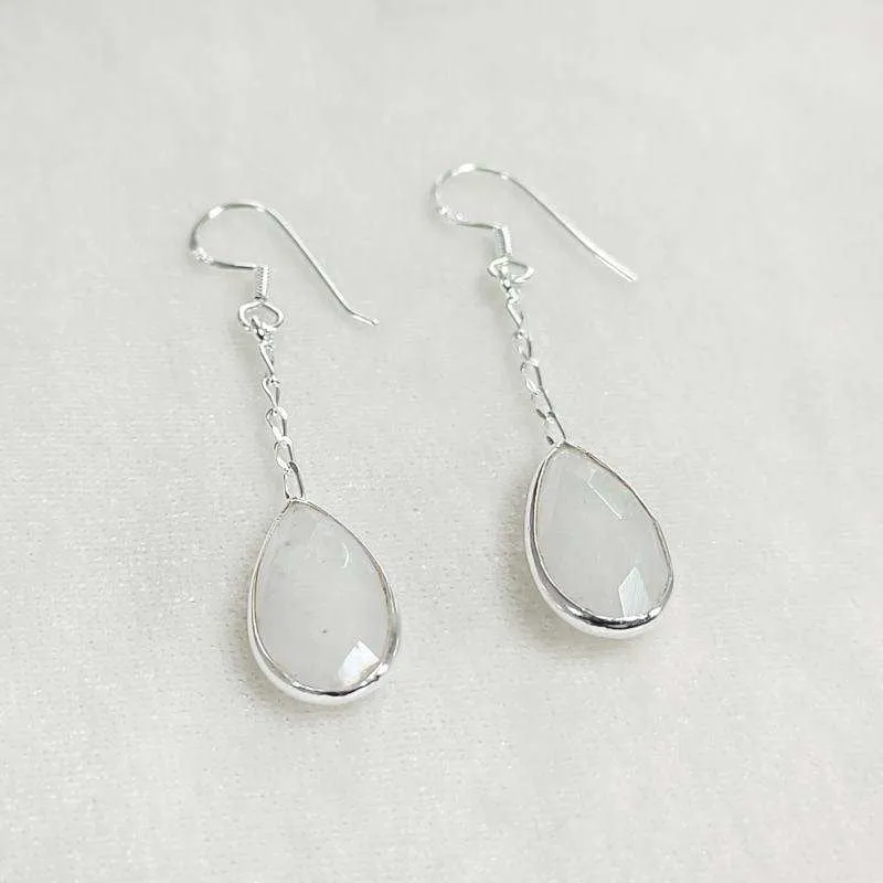Long Pear Drop Earrings with white Quartz stone