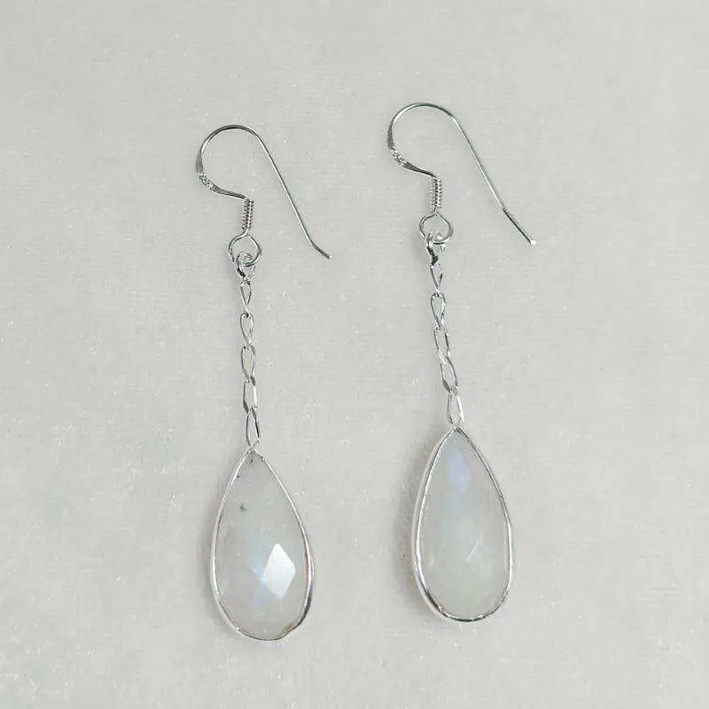 Long Pear Drop Earrings with white Quartz stone