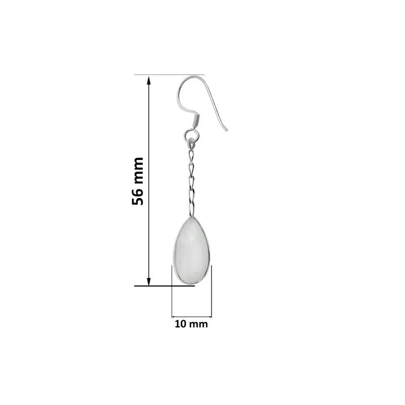Long Pear Drop Earrings with white Quartz stone