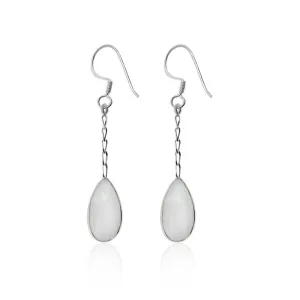 Long Pear Drop Earrings with white Quartz stone