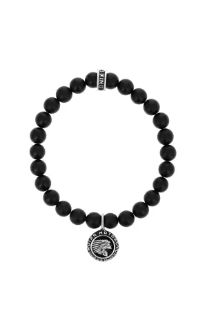 Matte Onyx Bracelet with Indian Headdress Logo Charm