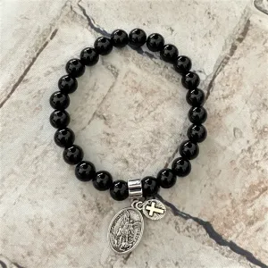 Mens Black Onyx St. Michael Beaded Bracelet