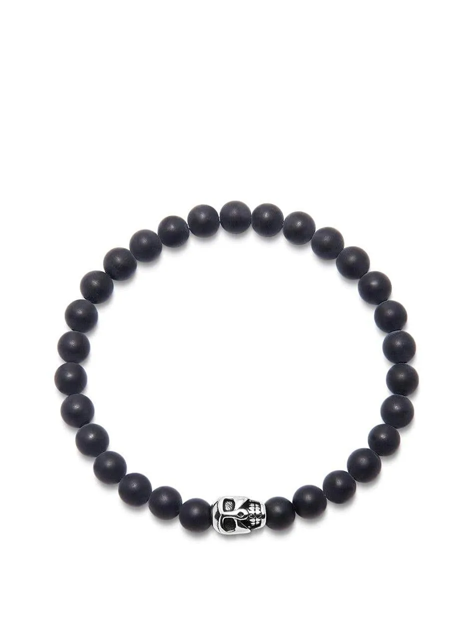 Men's Wristband with Matte Onyx and Silver Skull