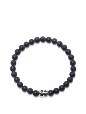 Men's Wristband with Matte Onyx and Silver Skull