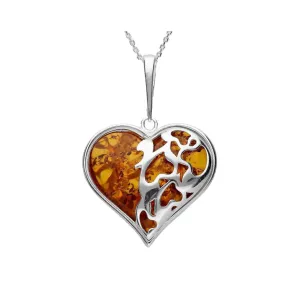 MILENA Pendant Necklace Silver and Baltic Amber Big Heart
