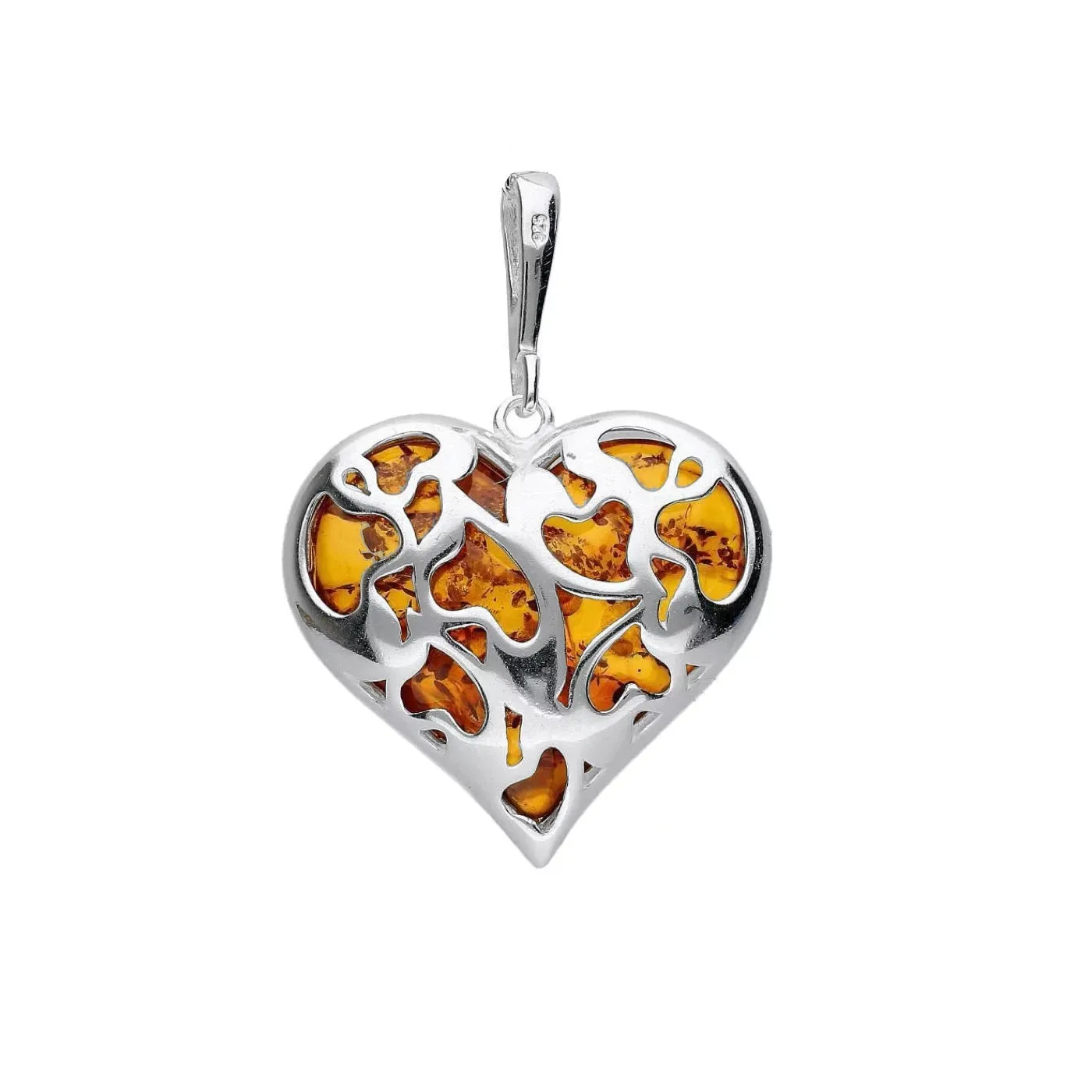MILENA Pendant Necklace Silver and Baltic Amber Big Heart