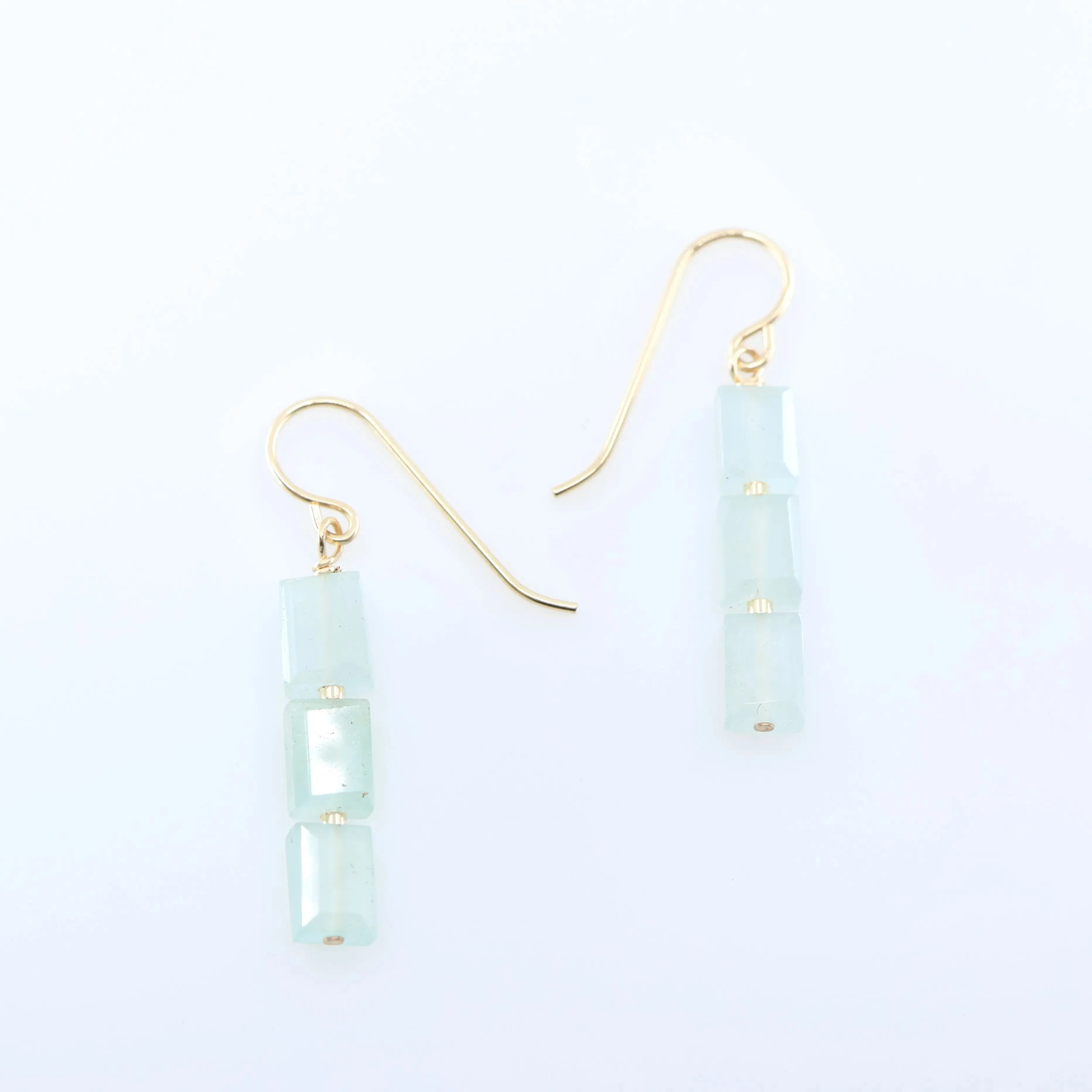 Milky Aquamarine Rectangle Stack Earrings
