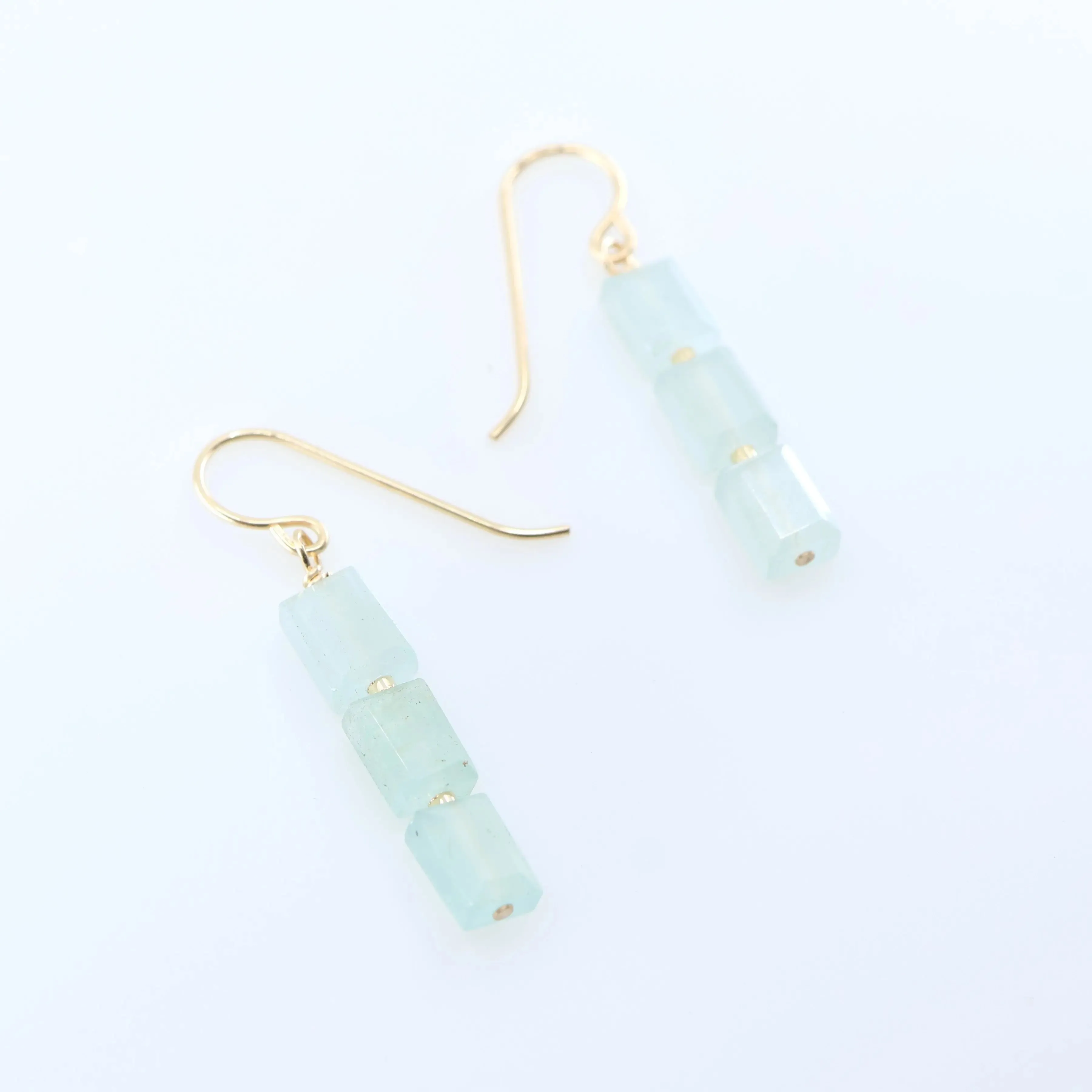 Milky Aquamarine Rectangle Stack Earrings