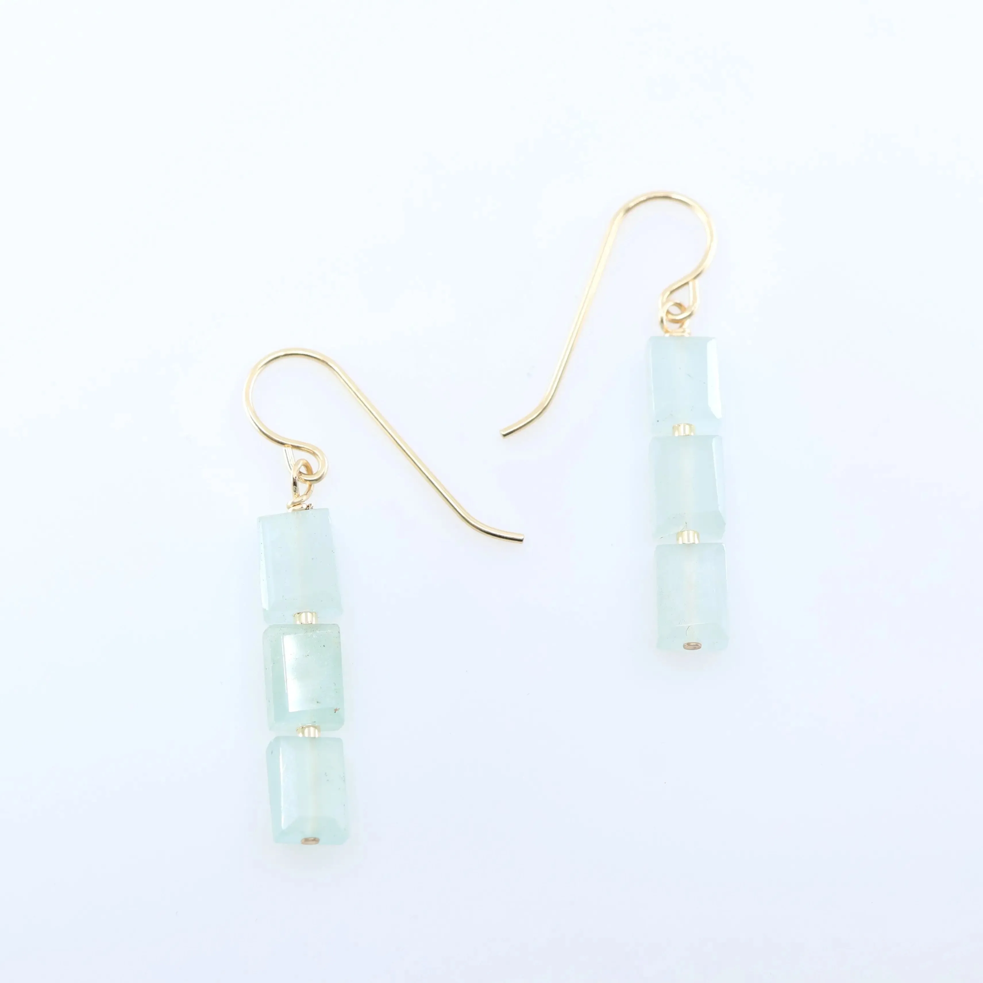 Milky Aquamarine Rectangle Stack Earrings