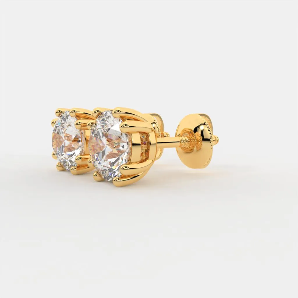 Mira 1 carat each Solitaire Silver Studs | 22KT Gold Vermeil