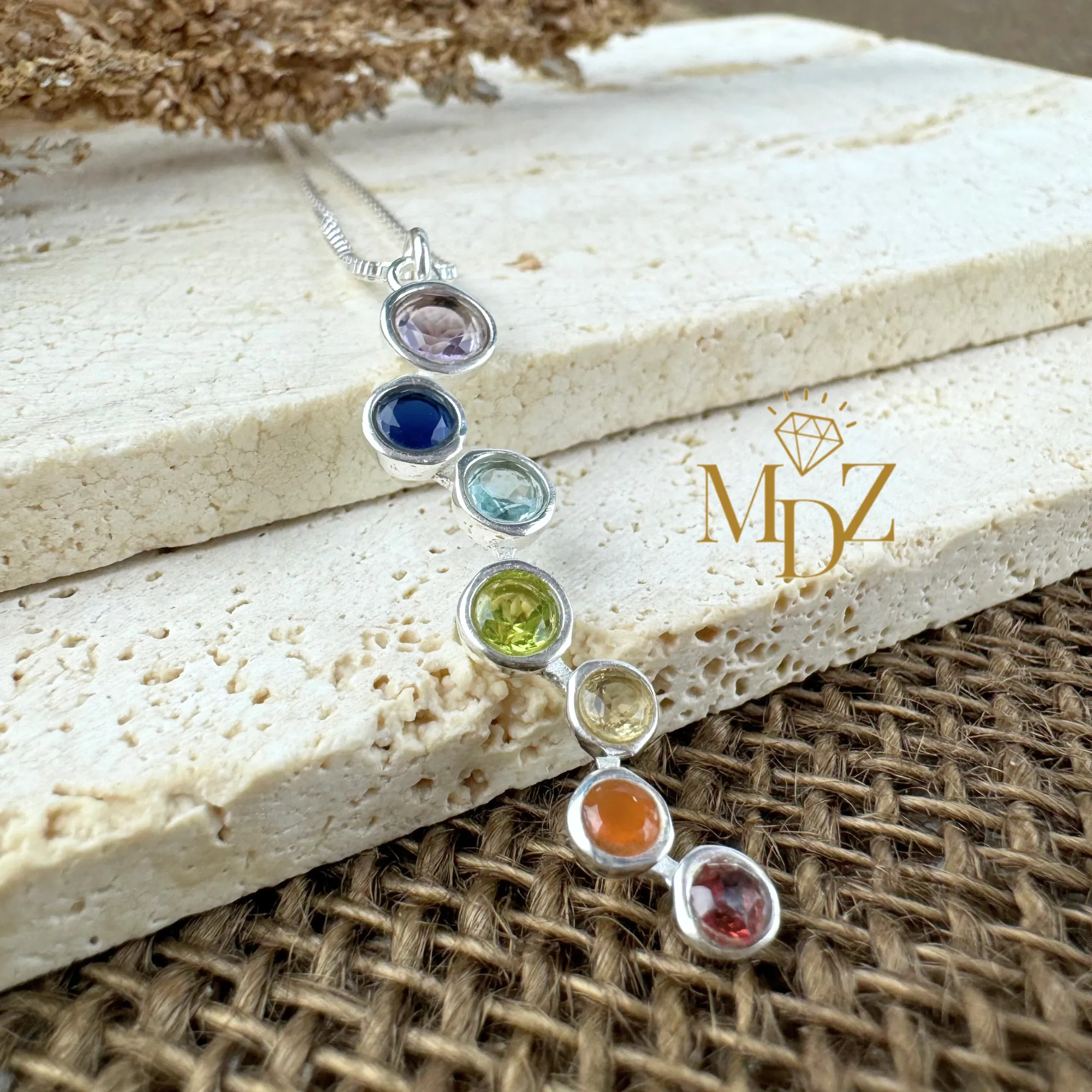 Modern Chakra Stone Necklace - Sterling Silver