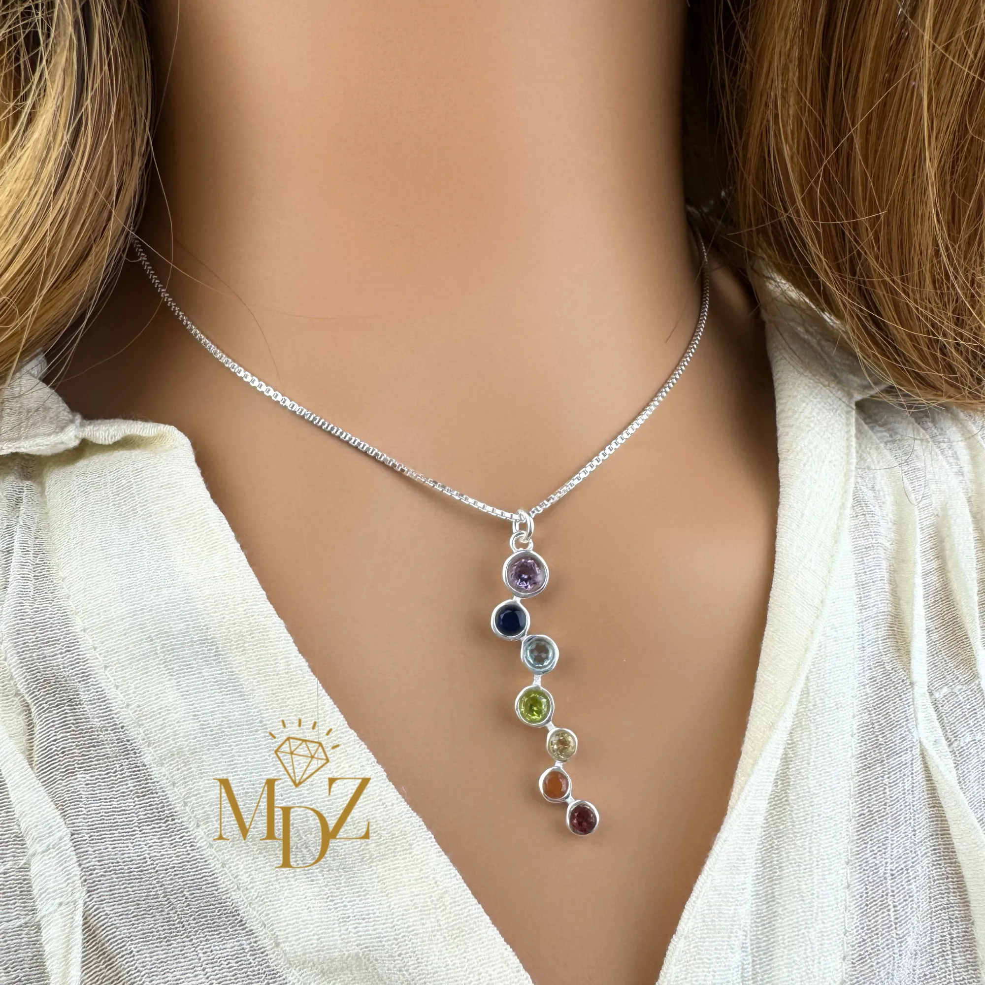 Modern Chakra Stone Necklace - Sterling Silver