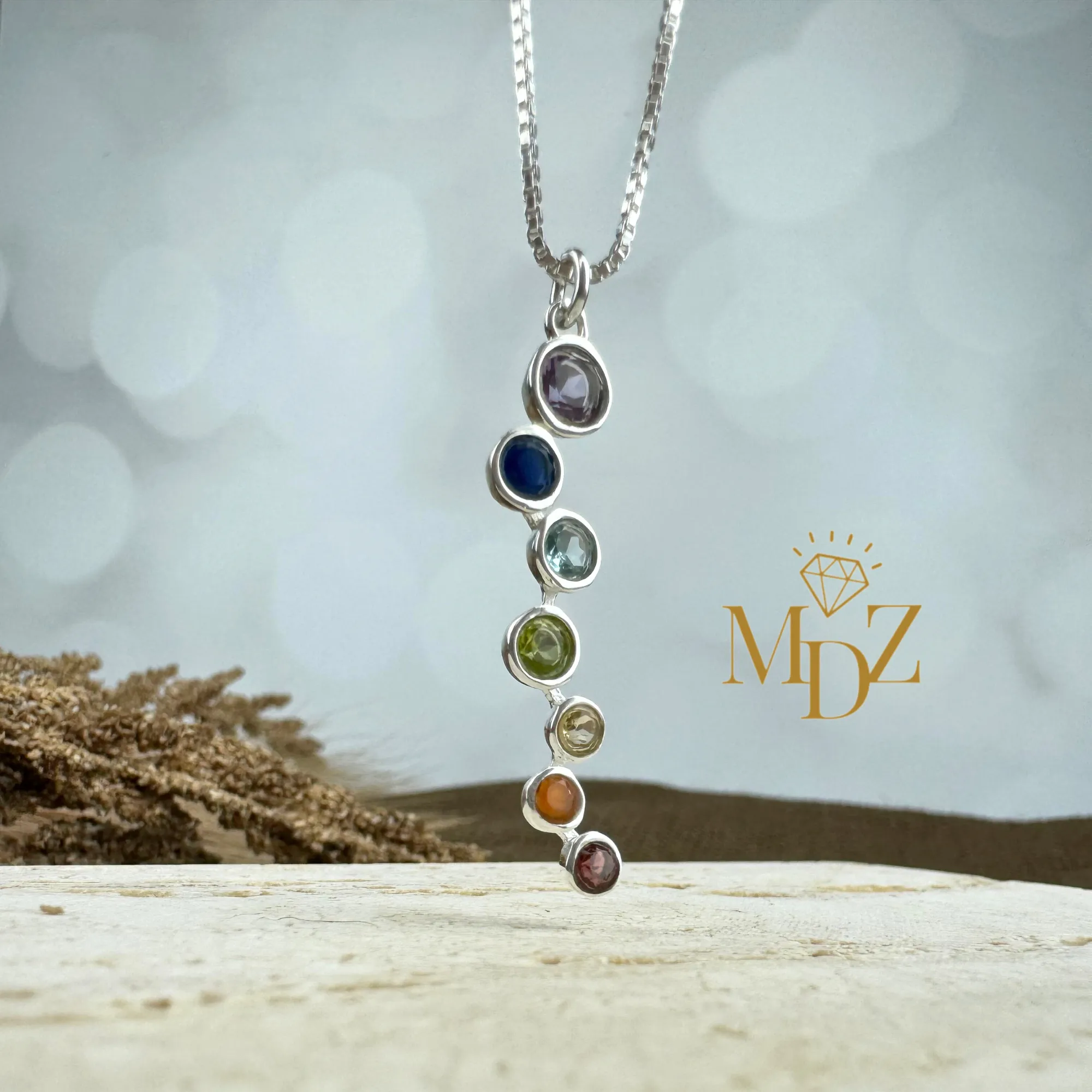 Modern Chakra Stone Necklace - Sterling Silver