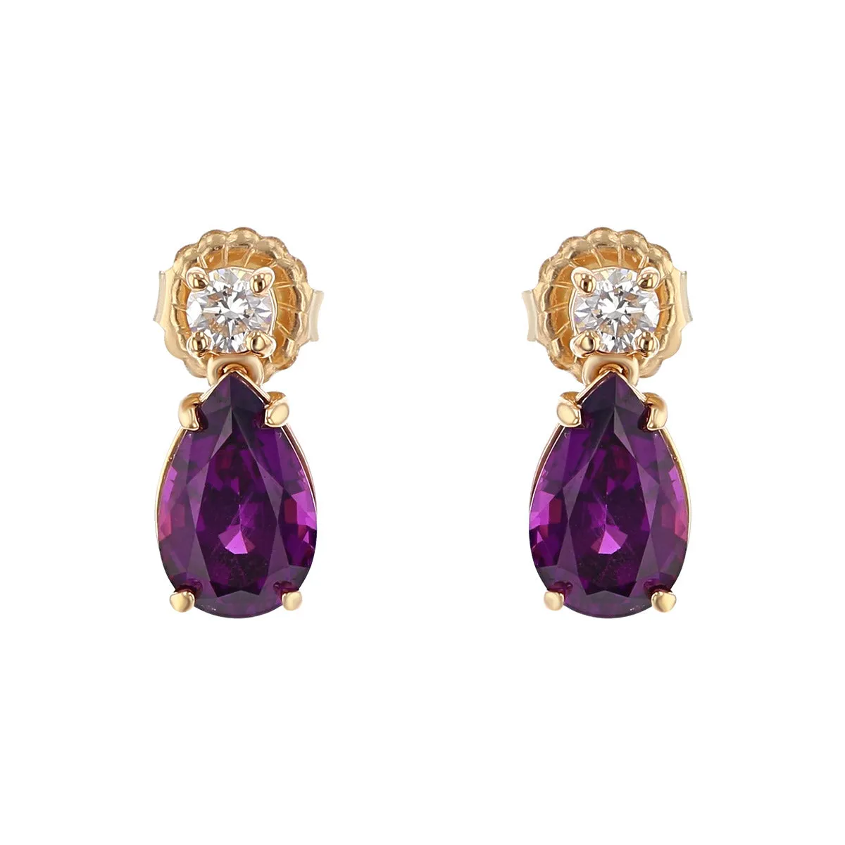 Mozambique Rhodolite Garnet and Diamond Drop Earrings