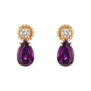 Mozambique Rhodolite Garnet and Diamond Drop Earrings