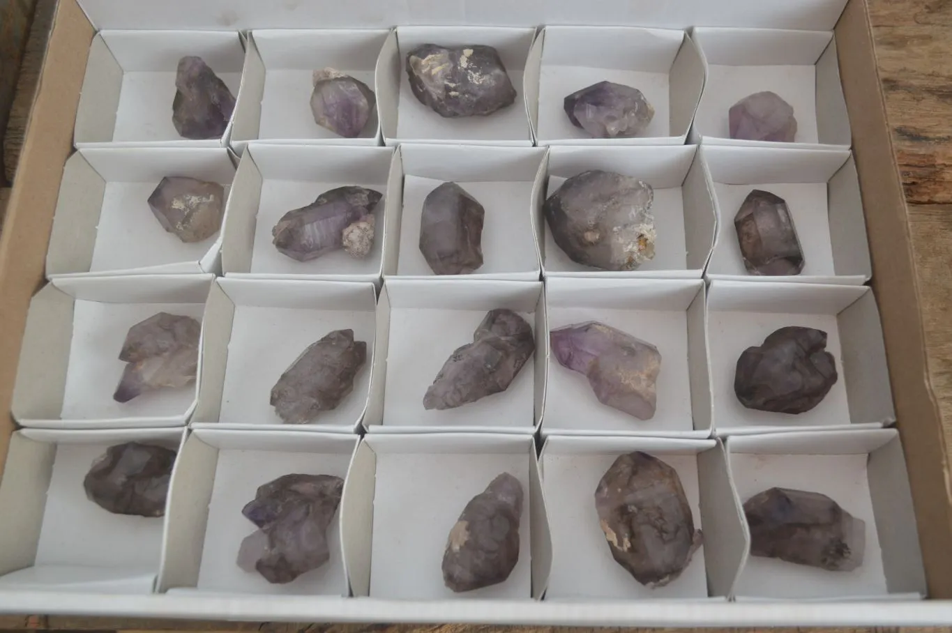 Natural Smokey Window Amethyst Crystals x 20 From Chiredzi, Zimbabwe