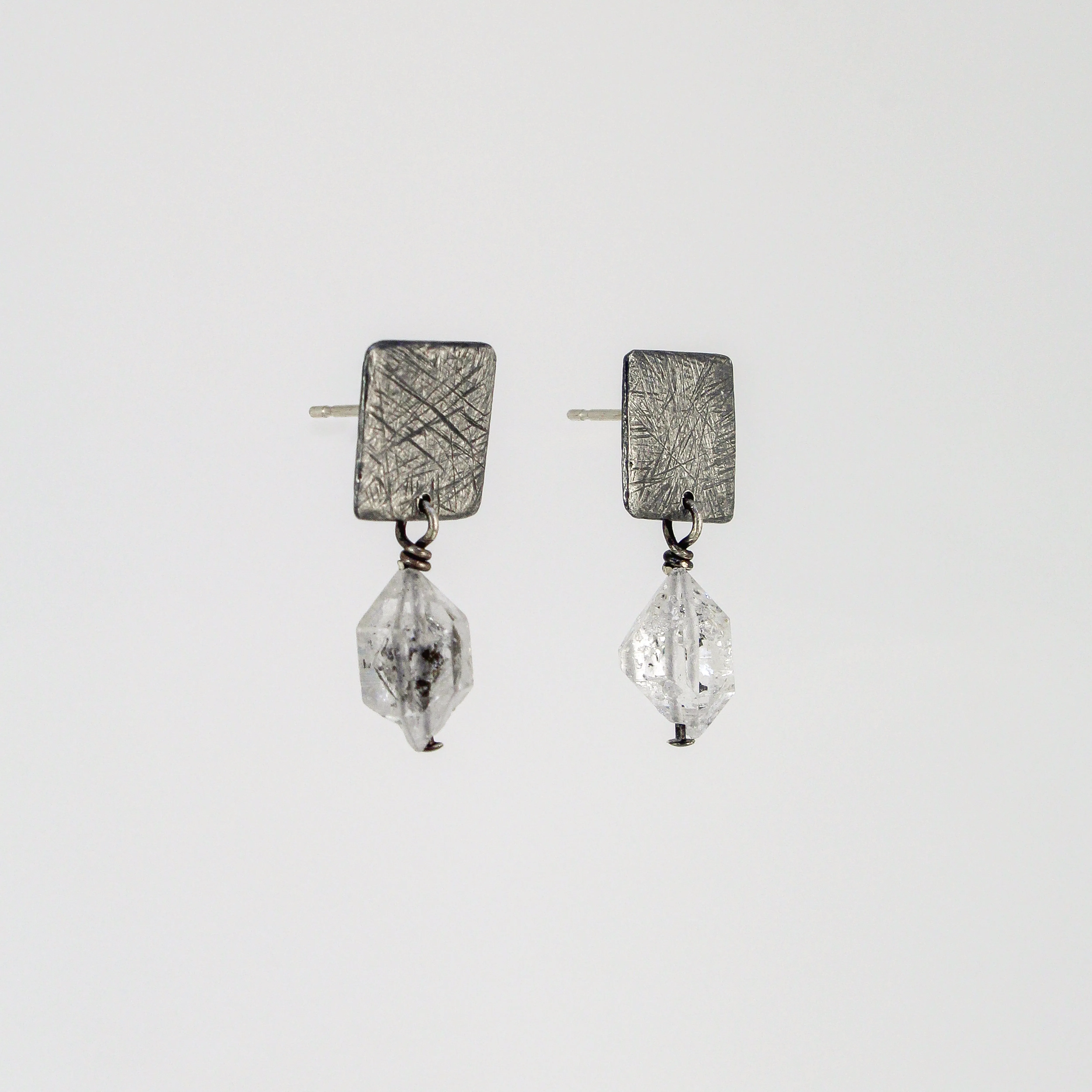NEW! Carved Small Tab Post Earrings, Oxidized Silver with Herkimer Quartz by Heather Guidero