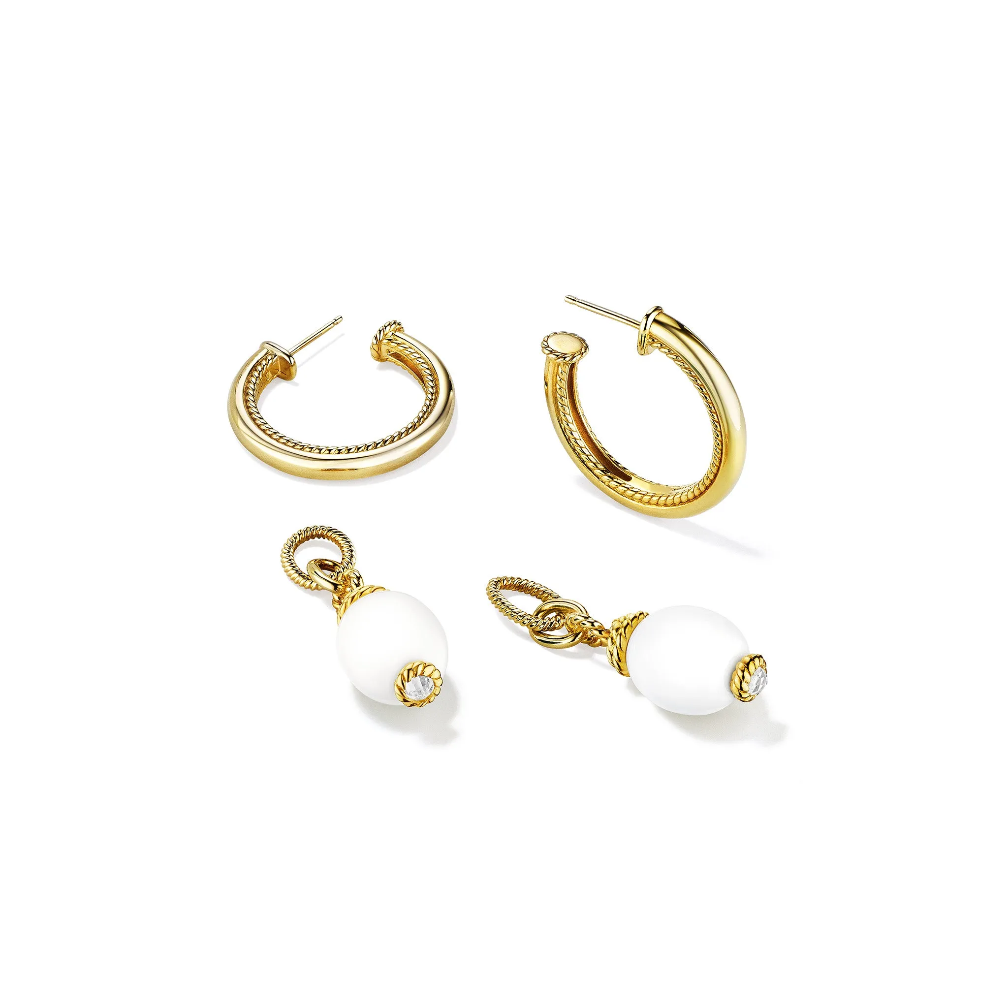 Ocean Reef Drop Hoop Earrings with White Agate in 18K Gold Vermeil