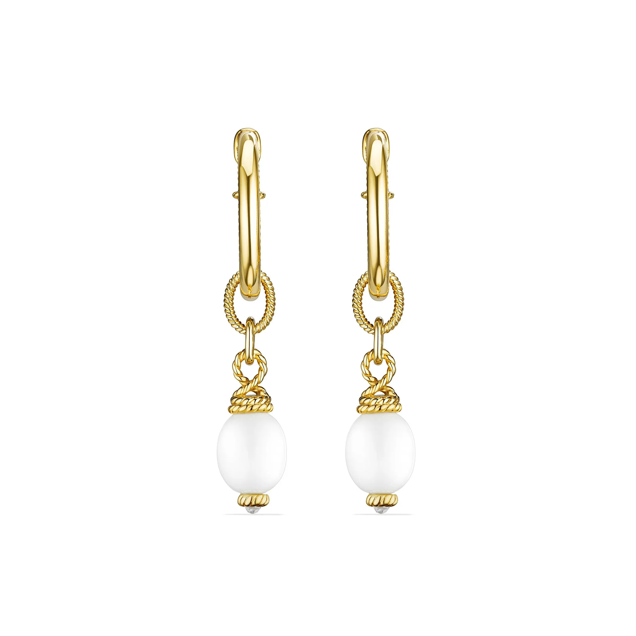 Ocean Reef Drop Hoop Earrings with White Agate in 18K Gold Vermeil